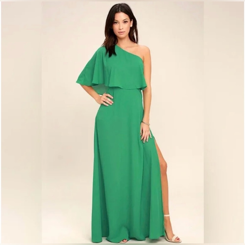 Lulu's Emerald One-Shoulder Maxi Dress